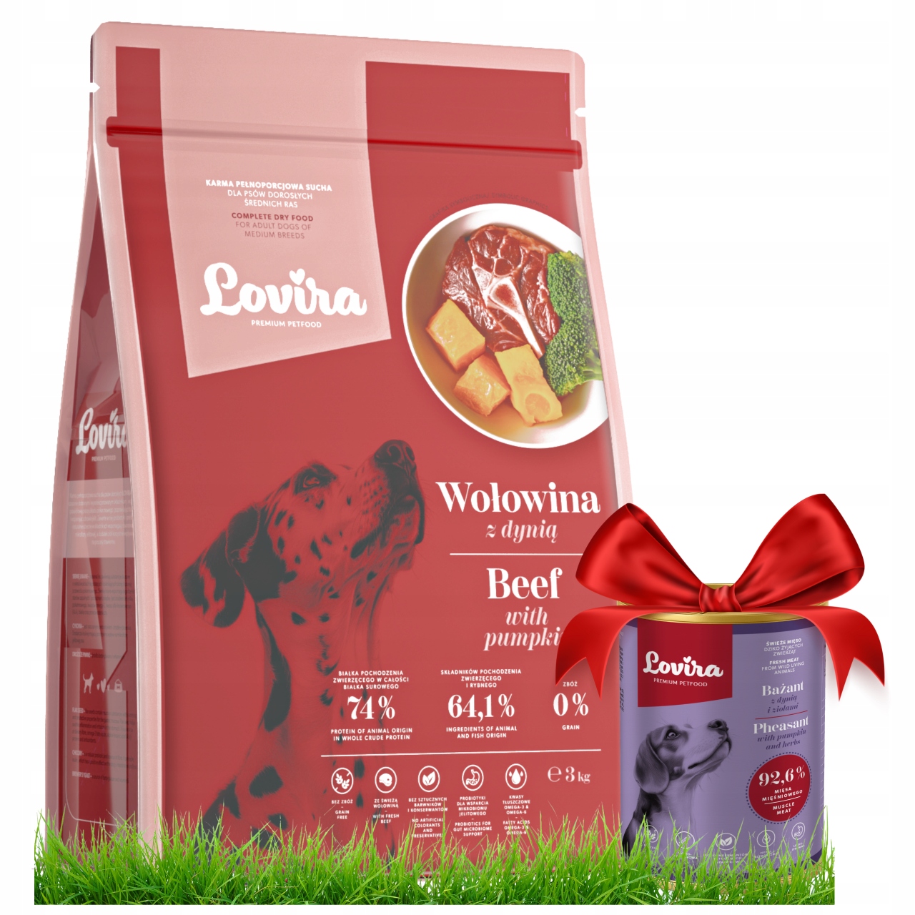 Levně Krmivo Suché Hovězí Maso+bonus Krmivo Vlhké Bažant 92,6% bezobilné Vitamíny