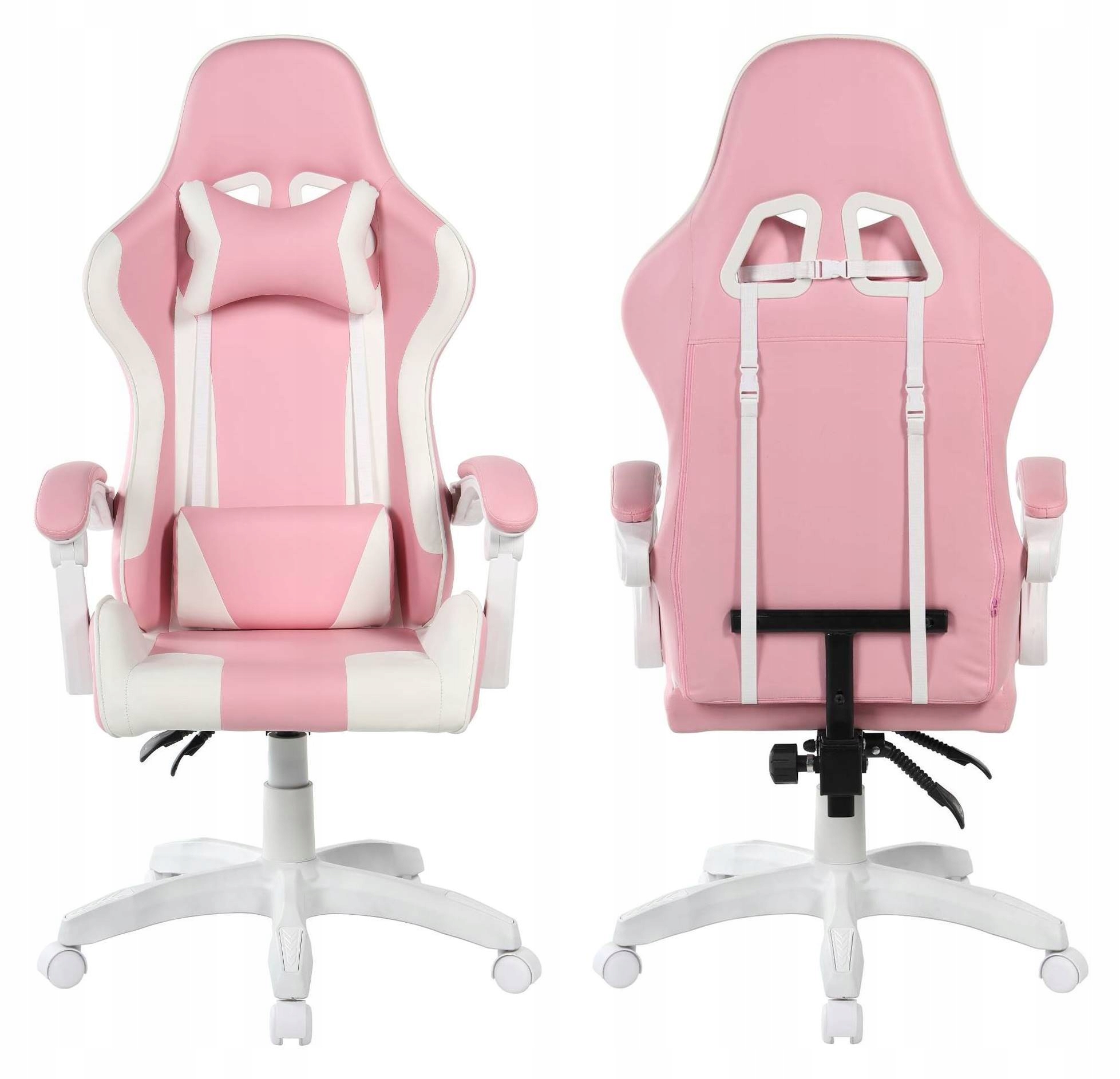 Fotel Obrotowy Puth Gamingowy Różowo-Biały Biurowy Ekoskóra Wysoki 130kg