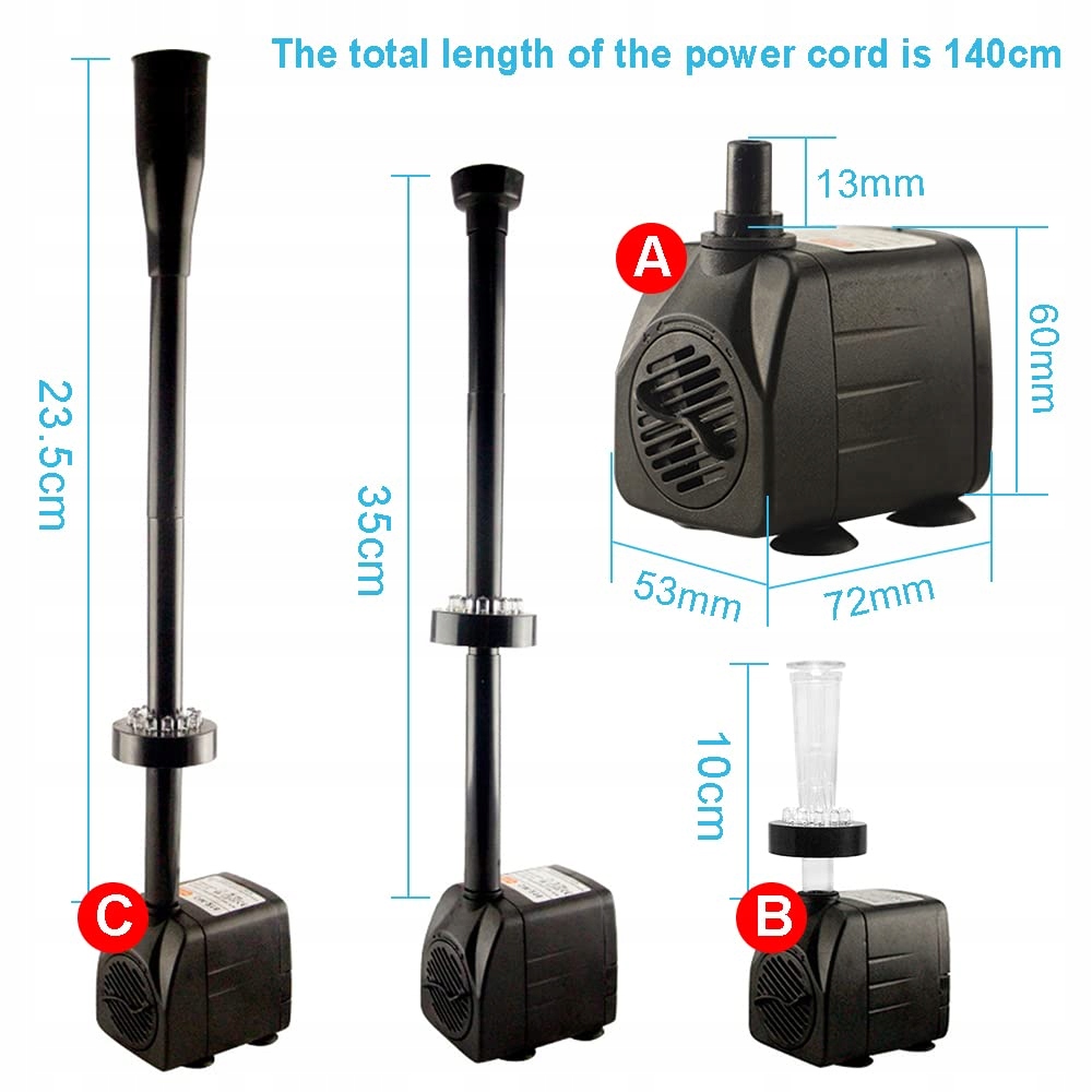 SUNSUN Pompa Fontannowa LED Cicha Do Oczka Wodnego Akwarium 750L/H 15W — miniatura 6