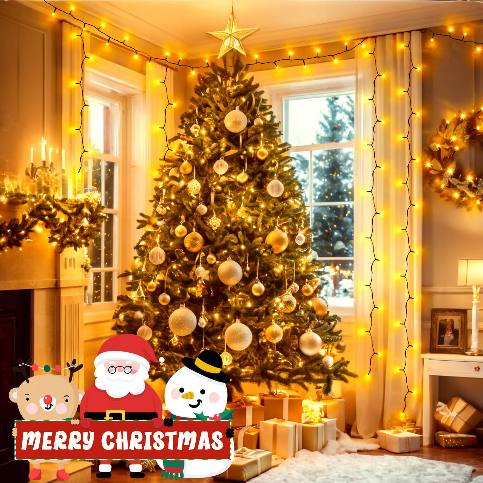 GCSTNN Lampa LED 10M 100LED Ciepła Biała Na Baterie IP65 Do Ogrodu — miniatura 5