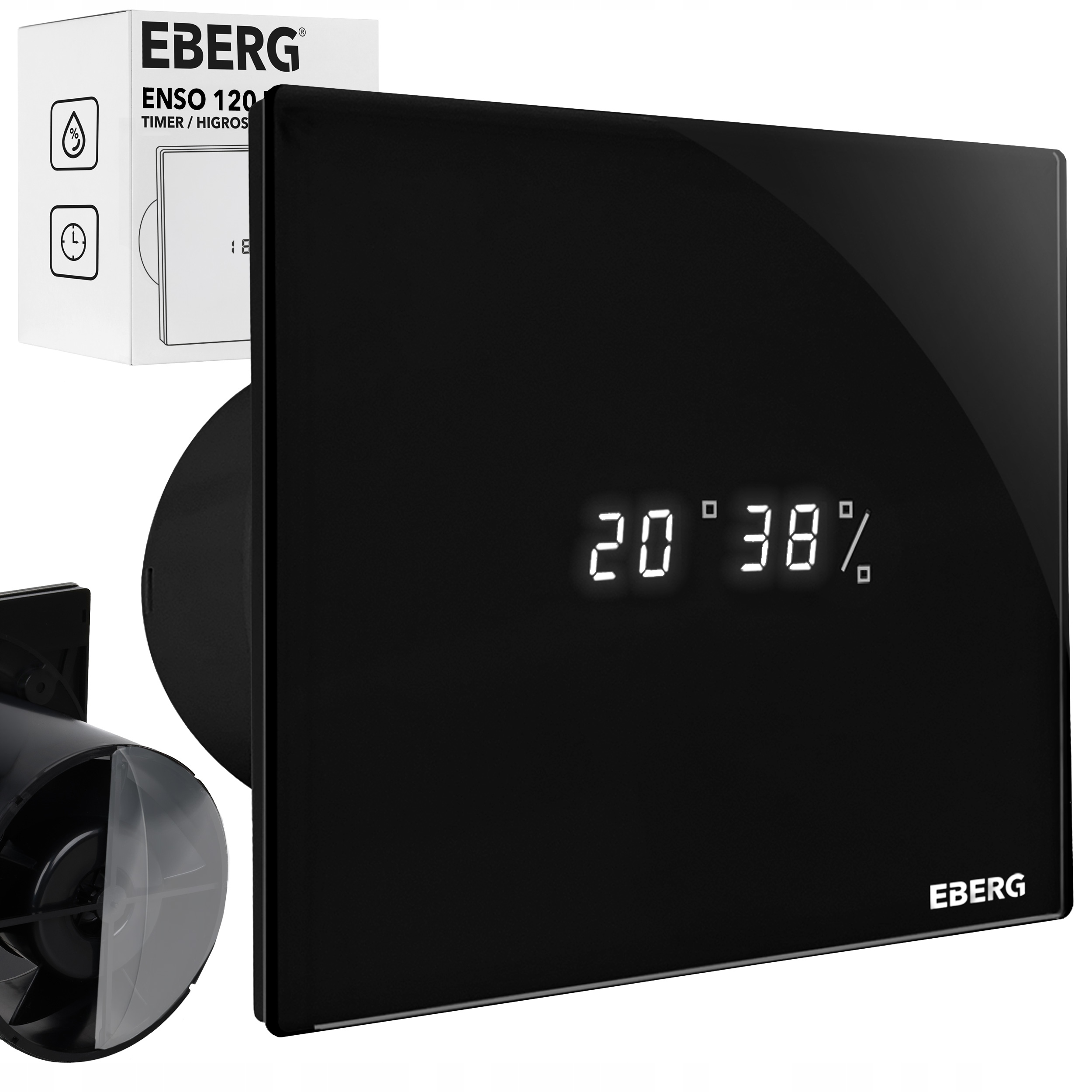 Wentylator łazienkowy Eberg Enso 120 czarny Led czujnik wilgotności