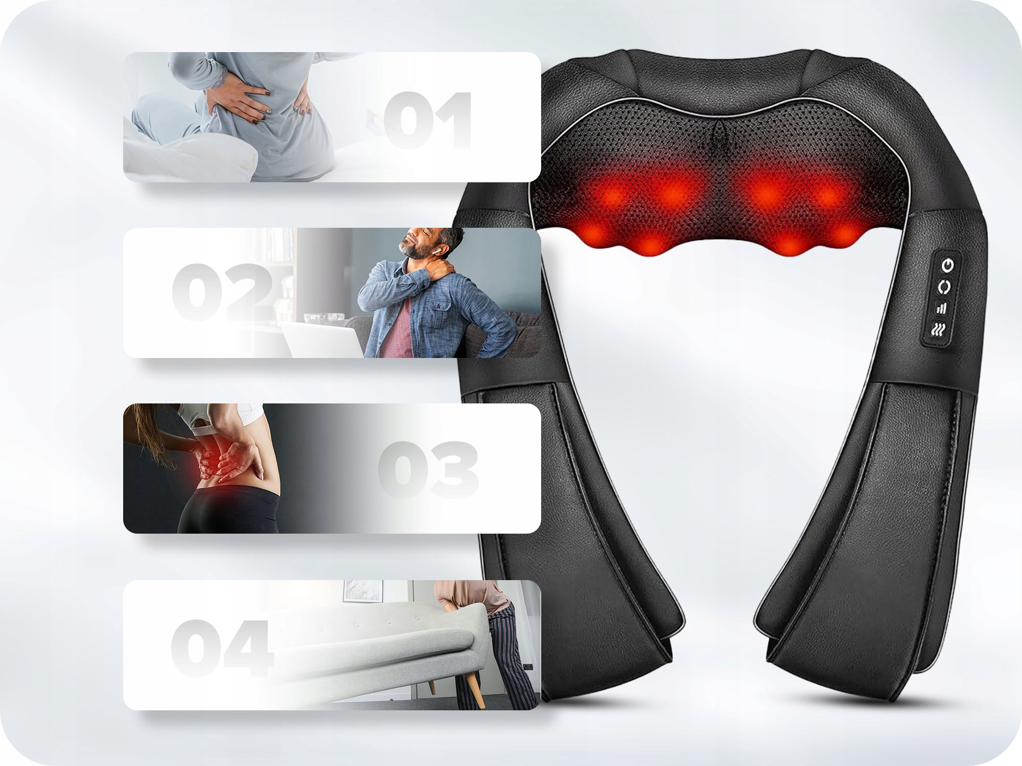 MASAŻER SHIATSU KARKU SZYI CIAŁA PODUSZKA MASUJĄCA DO MASAŻU + 2 ŁADOWARKI Rodzaj karku, pleców i szyi