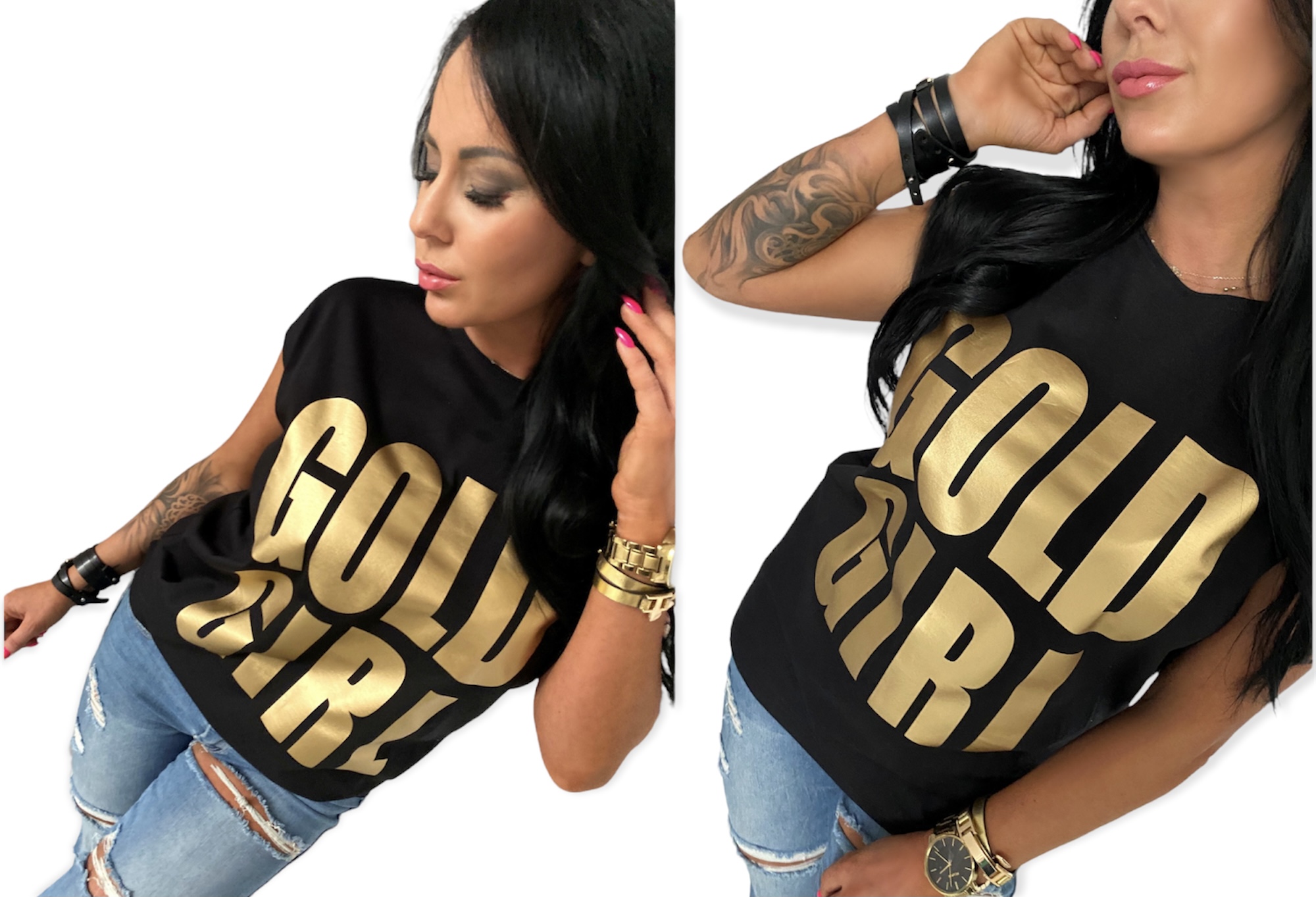 

LipMar Bluzka złoty nadruk Gold Girl Print XL 42