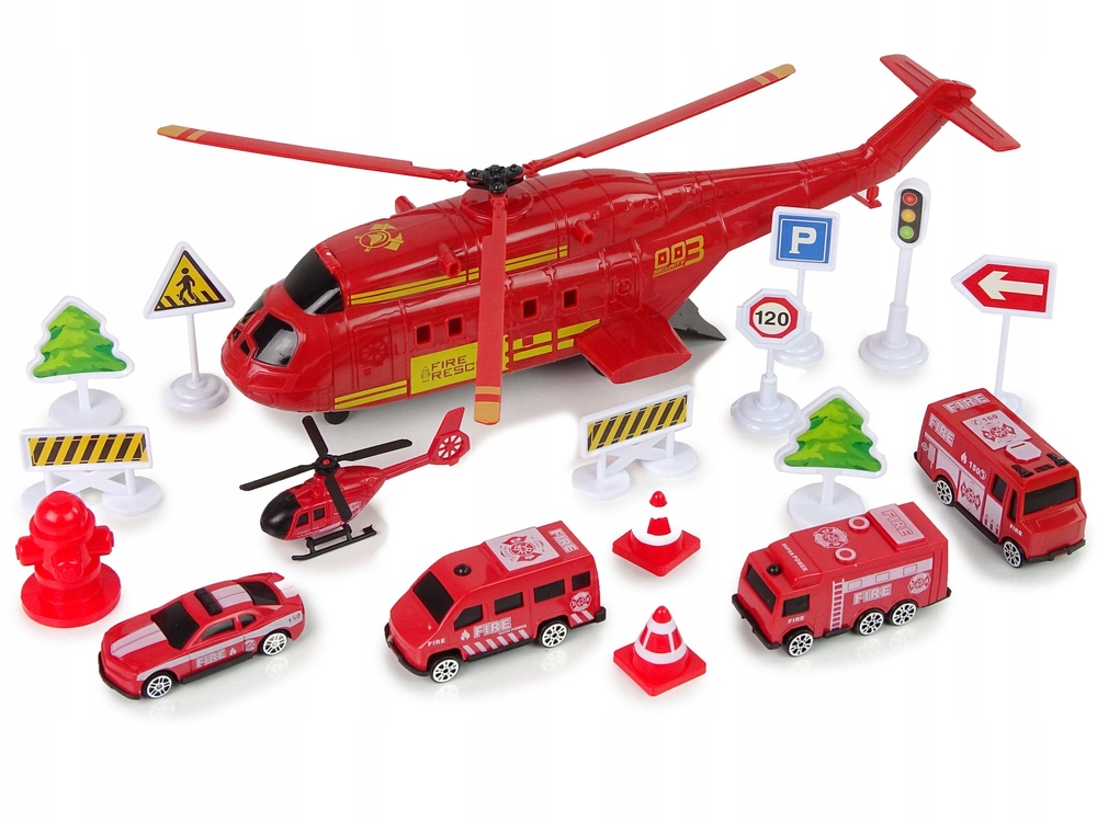 

Zestaw Pojazdów Wóz Strażacki Helikopter Ratunkowy