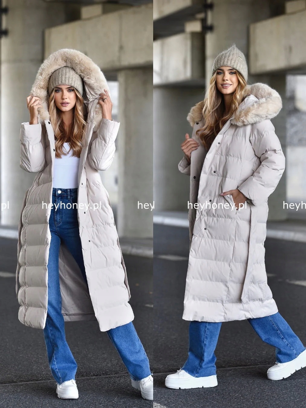 Prošívaná bunda s kožešinou Světle béžová Marisel XL