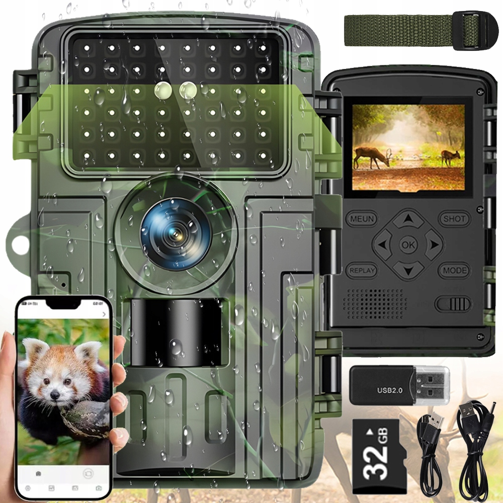 Fotopast Lesní Kamera 60 Mp 4K S Širokoúhlou 120° Wifi IP66 Voděodolná