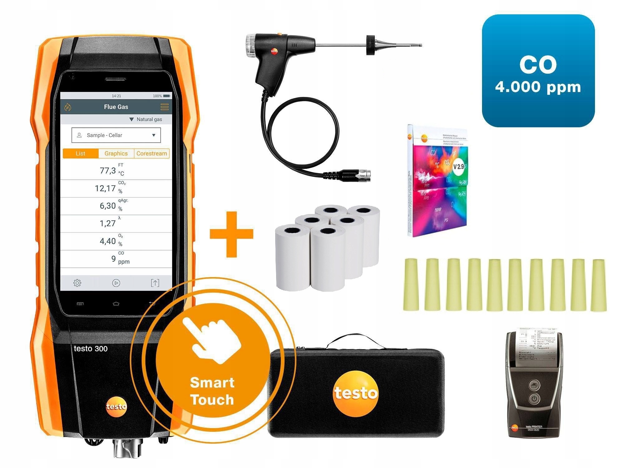 Анализатор выхлопных газов TESTO 300 с сенсорным принтером CO