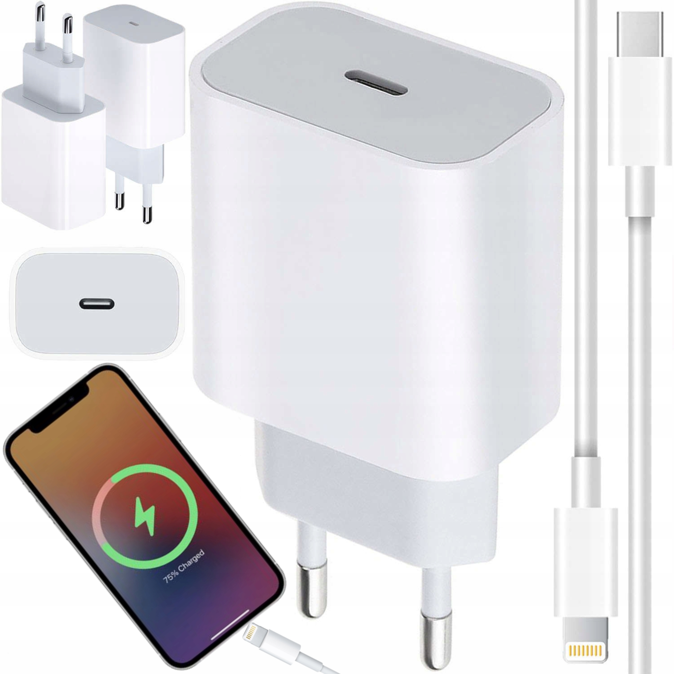 SZYBKA ŁADOWARKA SIECIOWA USB C 20W + KABEL 1M DO IPHONA KOSTKA FAST CHARGE
