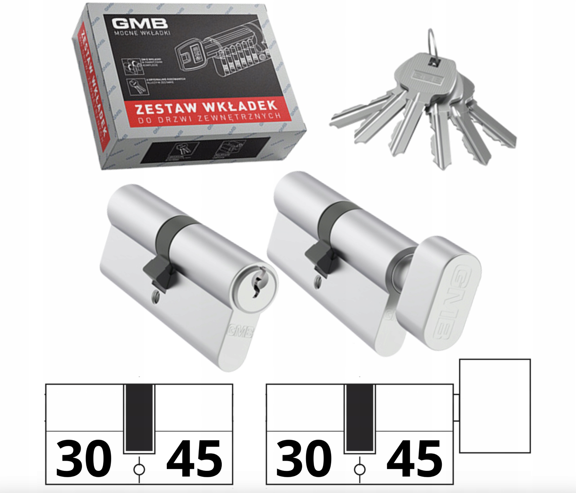 Sada vložek Gmb 30/45 30/45G knoflík na delší straně Systém 1 klíče