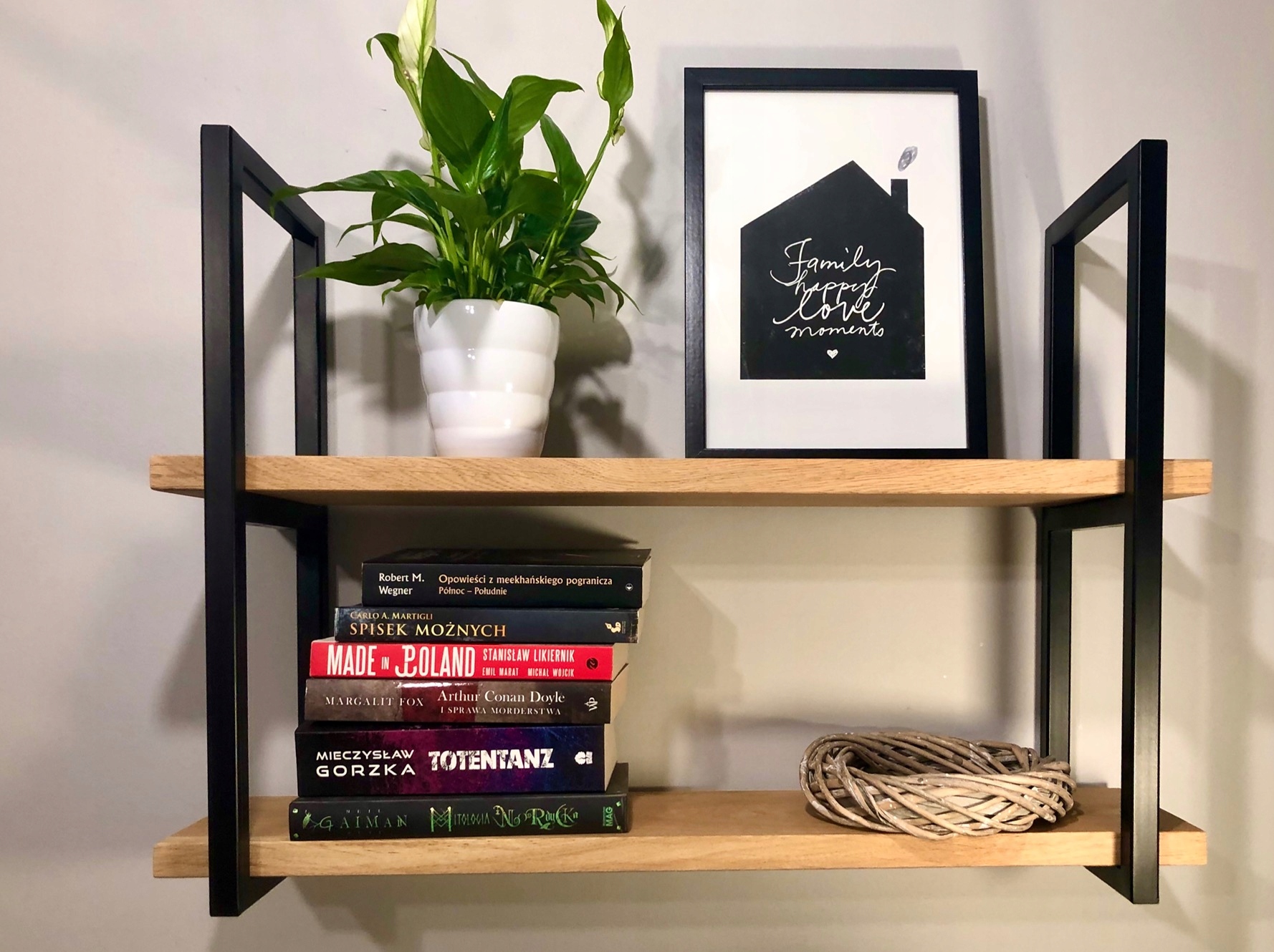 Regał wiszący półki dębowe loft książki Marka inna