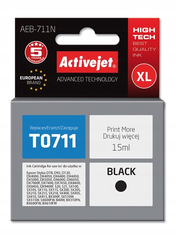 

Activejet tusz czarny Epson T0711 AEB-711N 15ml