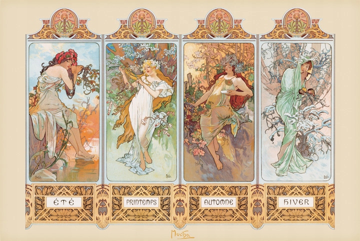 Alfons Mucha Pory Roku - plakat do salonu hotelu
