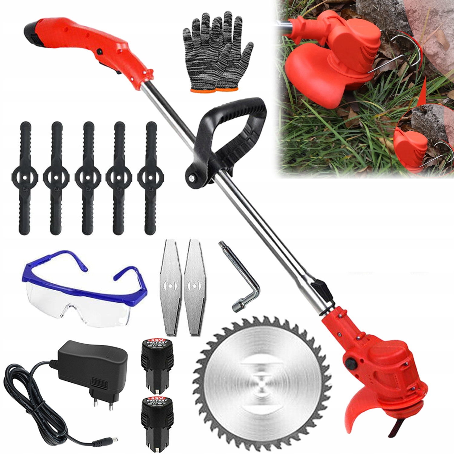 Bezdrátová sekačka 650W 2xBaterie 3000 mAh Nastavitelná rukojeť 90-120 cm