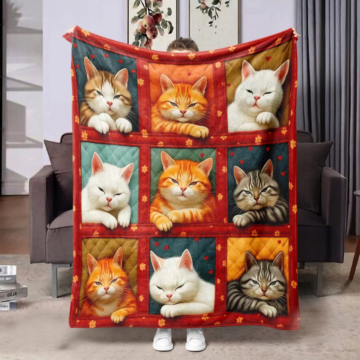 Deka deka pléd přehoz barevné kočky koláž boho art 150x200 cm jako dárek