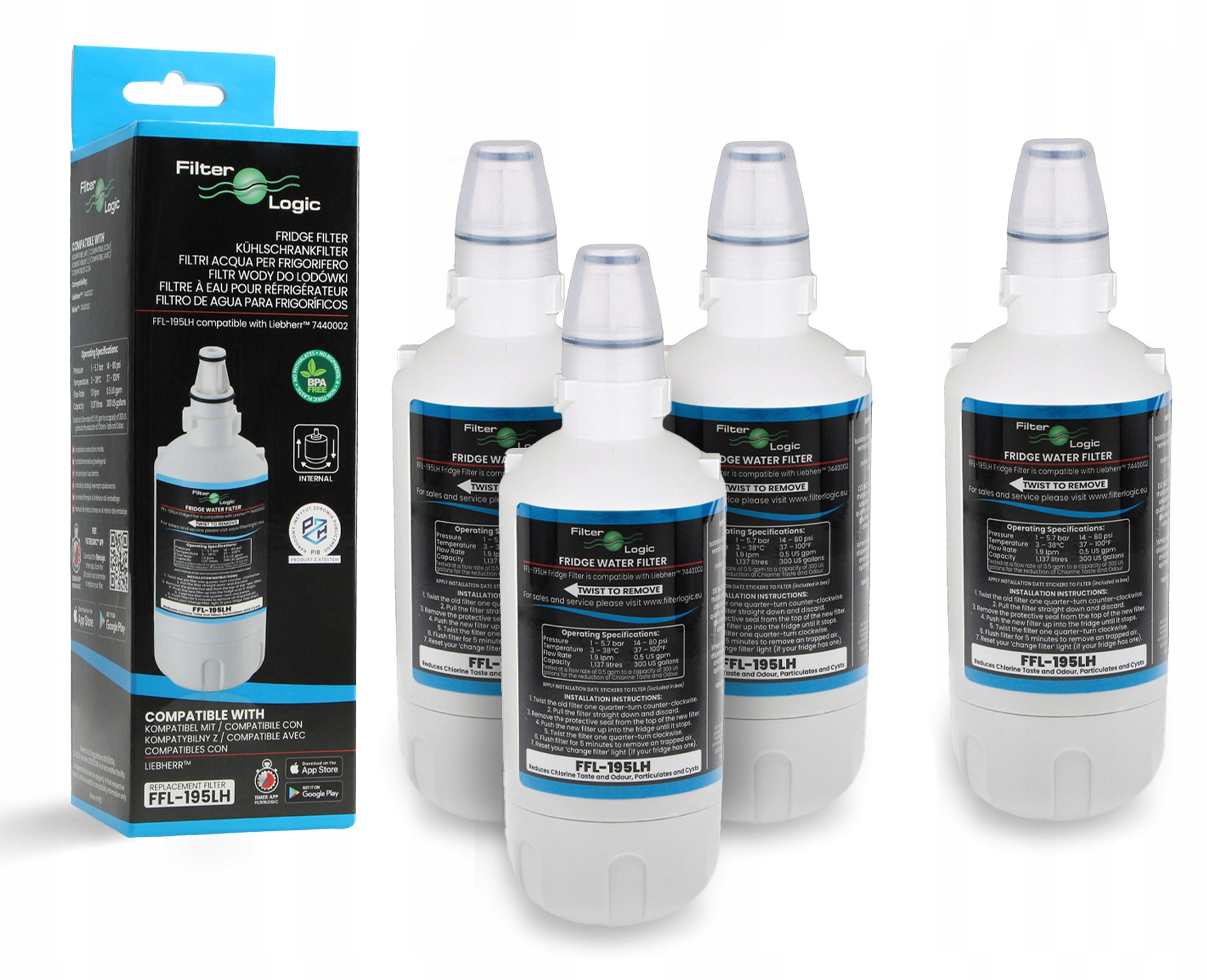 Filtr wkład wody do lodówki FilterLogic FFL-195LH 4 szt.