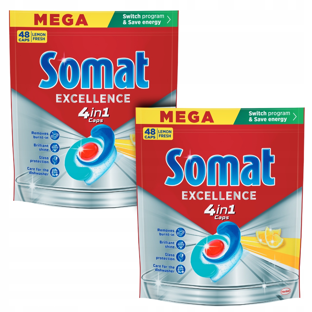 Somat Excellence 4v1 Kapsle do myčky nádobí Citronová sada 2x48 ks