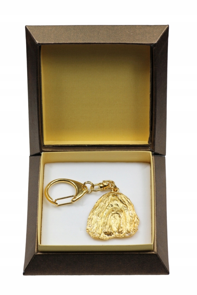 Shih Tzu pozlacený přívěsek na klíče se psem v dárkové krabičce, přívěsek