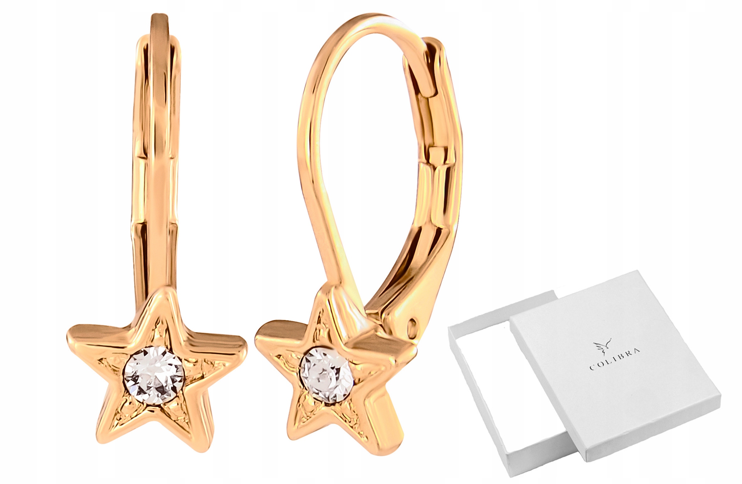 KOLCZYKI DLA DZIEWCZYNKI MAŁE GWIAZDKI ZŁOTE Z KRYSZTAŁKAMI COLIBRA