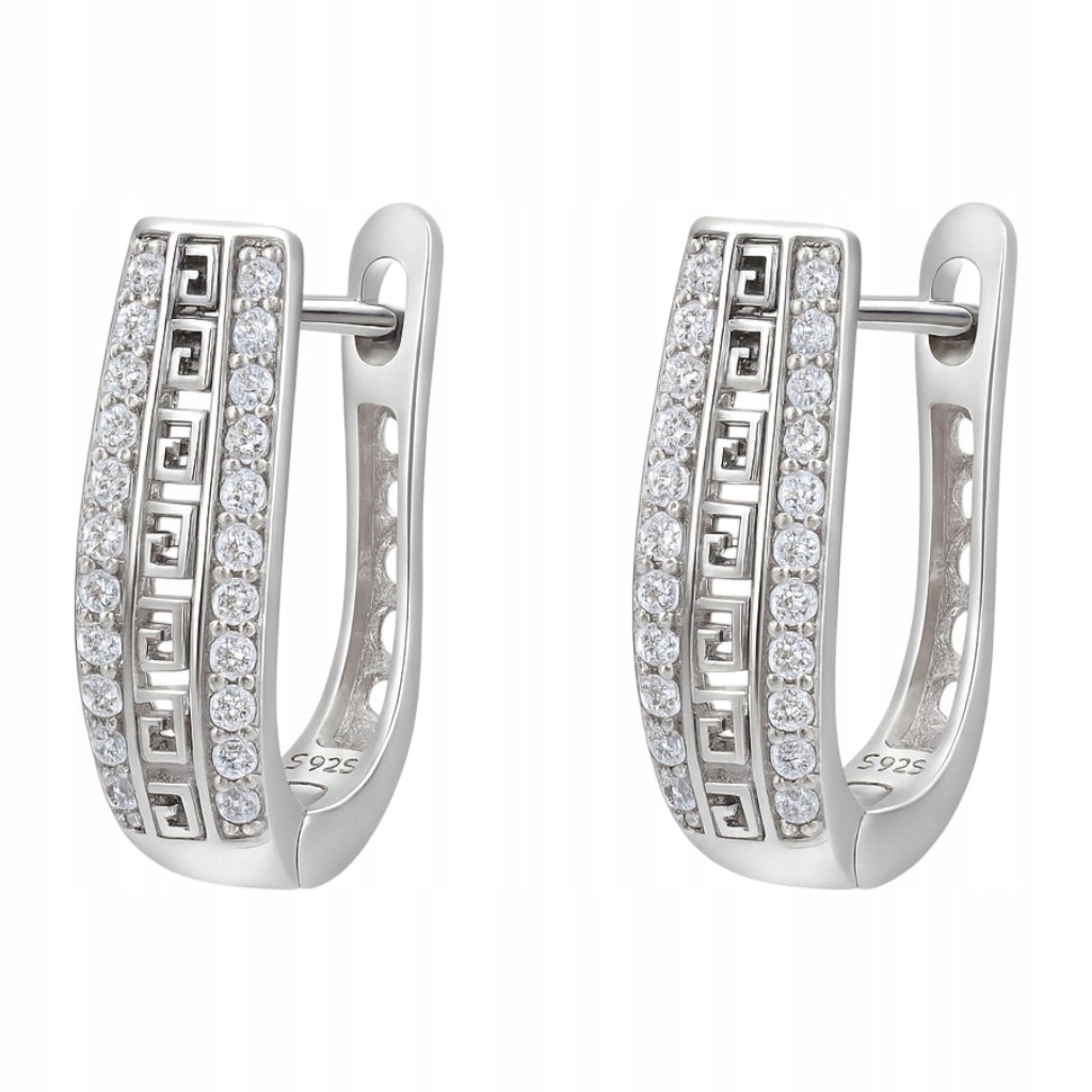 Stříbrné náušnice Ag 925 s rhodiovaným řeckým vzorem a zirkony IM0380925ER