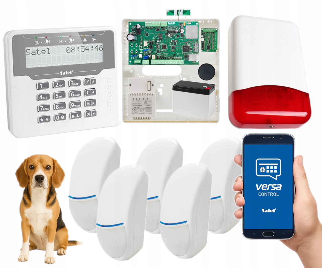 Zestaw Alarmowy Satel Lte Gsm Sms Tcp/ip 5 Czujek Pet Panel LCD Aplikacja