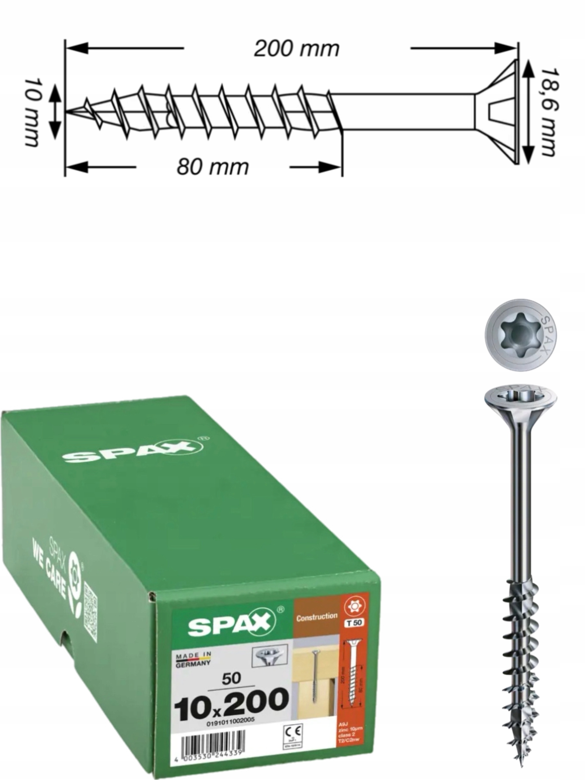 Univerzální vruty Wirox do dřeva, konstrukce Spax 10 x 200 mm 50 ks