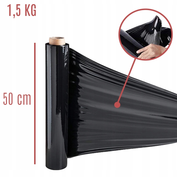 Folia stretch 1,5 kg CZARNA MOCNA 50 cm, 23 mikrony - 1 sztuka EAN (GTIN) 5904326910645