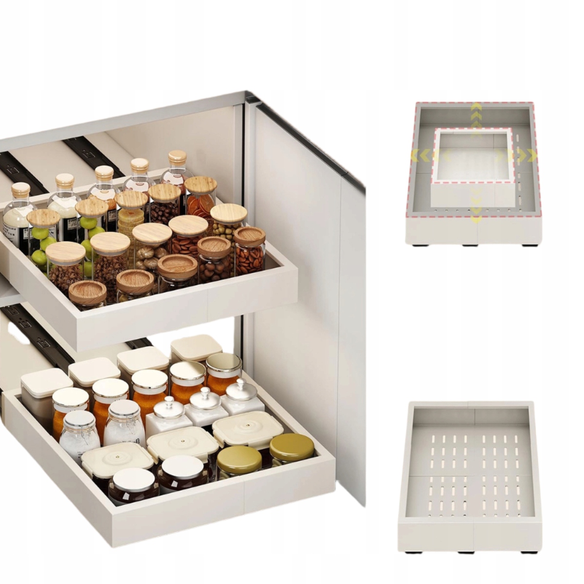 2 Šuplík Výsuvná Nastavitelná Teleskopická police Vložka do kuchyňské skříňky