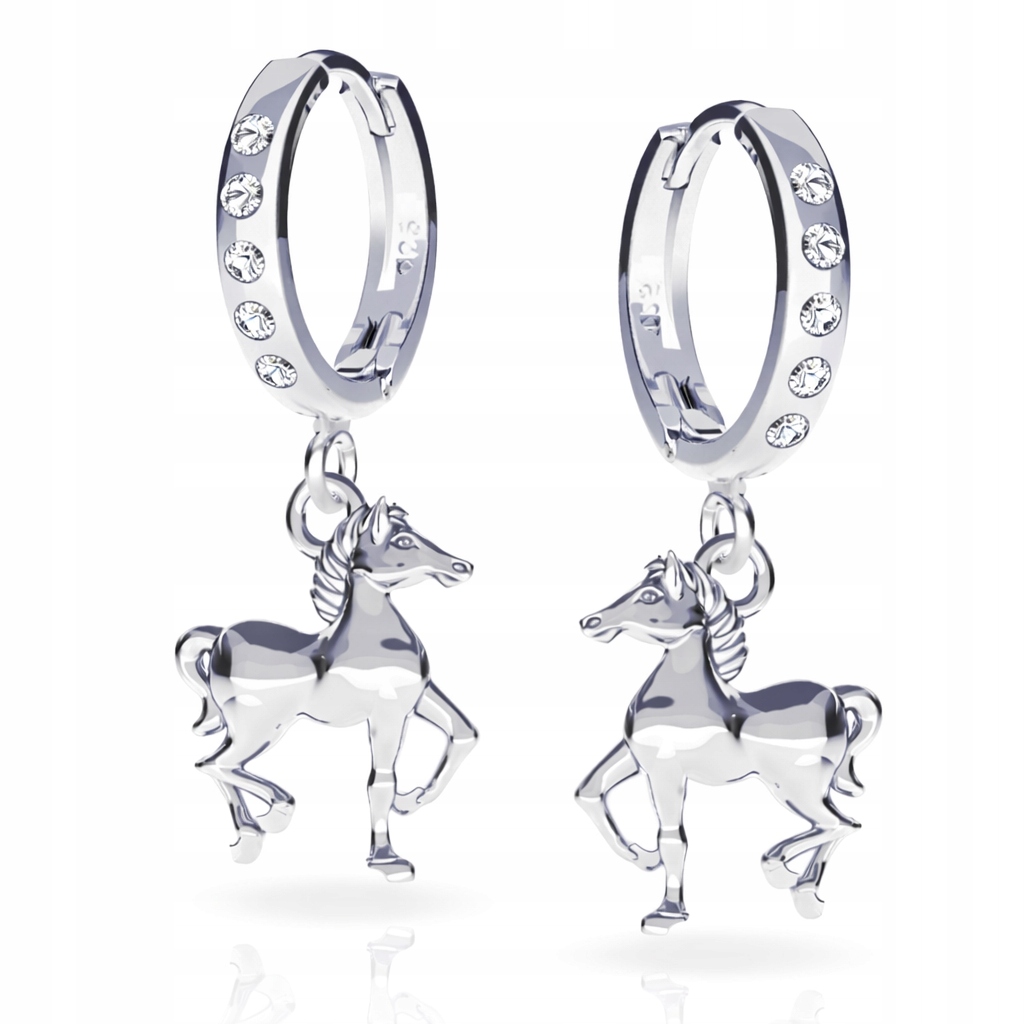 Kůň Koník 3D Stříbrné náušnice pouta stříbro 925