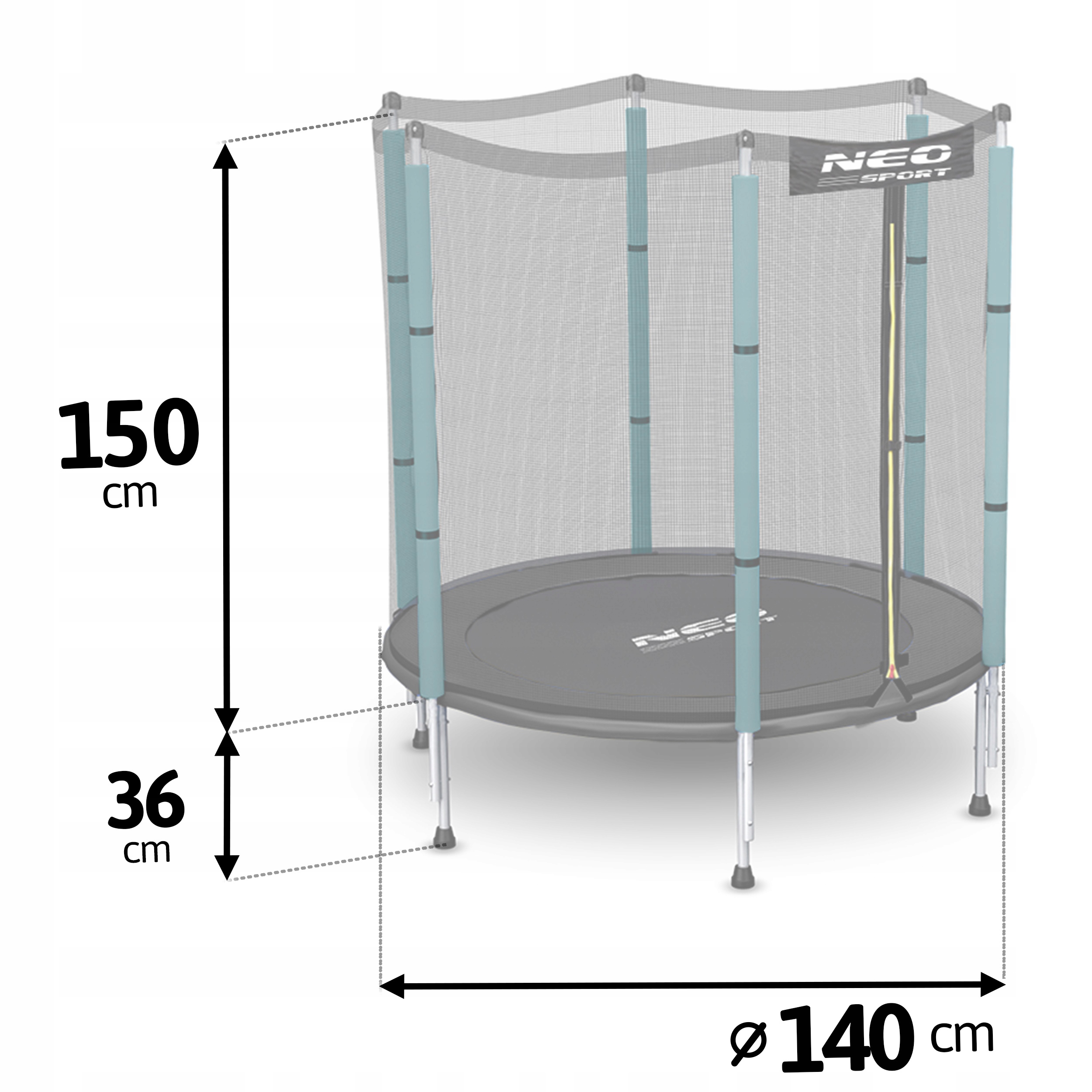 TRAMPOLINA Z SIATKĄ 140cm NEOSPORT DLA DZIECKA Liczba sprężyn/lin 30