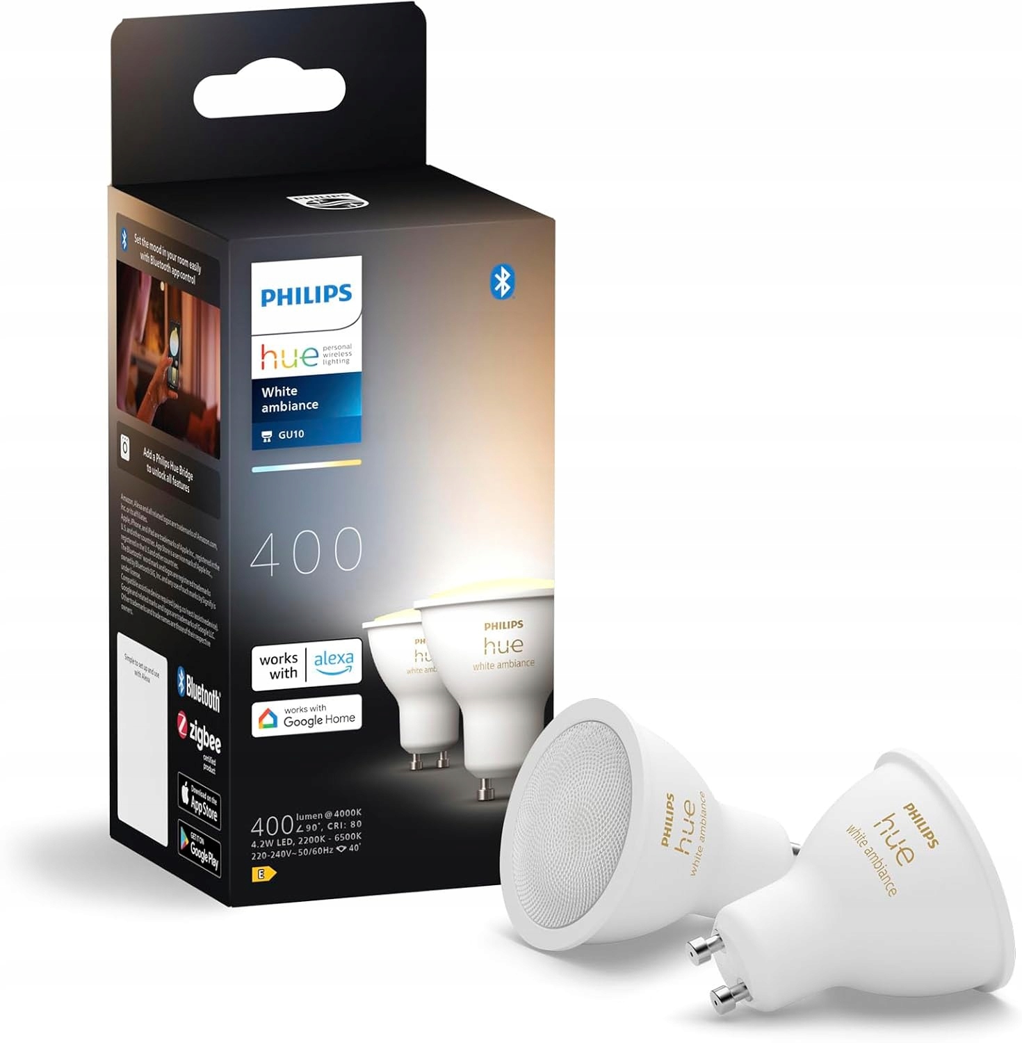 Led žárovka Philips Hue GU10 4.2W 50W Cct Smart White and Ambiance 2 ks