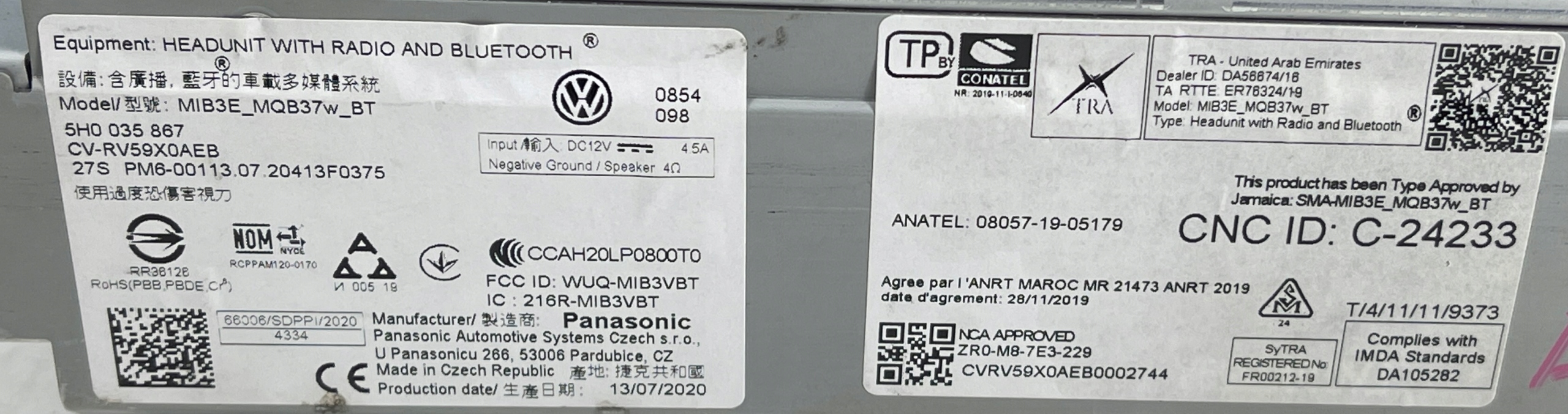 VW GOLF VIII 8 RADIO MIB3E BLUETOOTH 5H0035867
