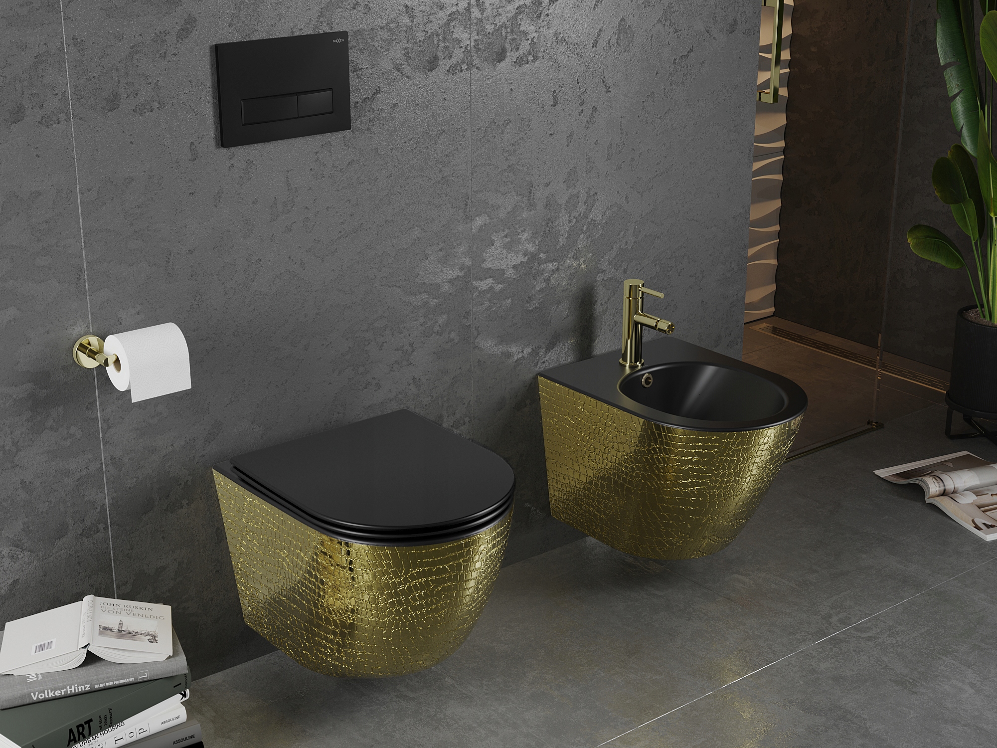 MEXEN LENA MISKA WC RIMLESS DESKA WOLNOOPADAJĄCA CZARNA ZŁOTA Kod producenta 30224078