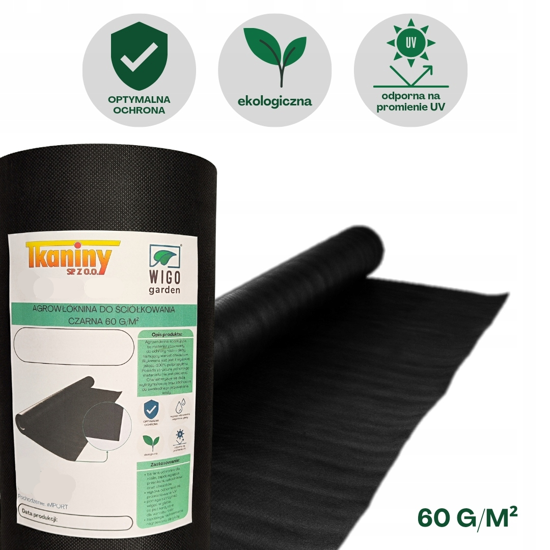 Agrowłóknina czarna Polska Uv 60g/m2 200cm 25mb
