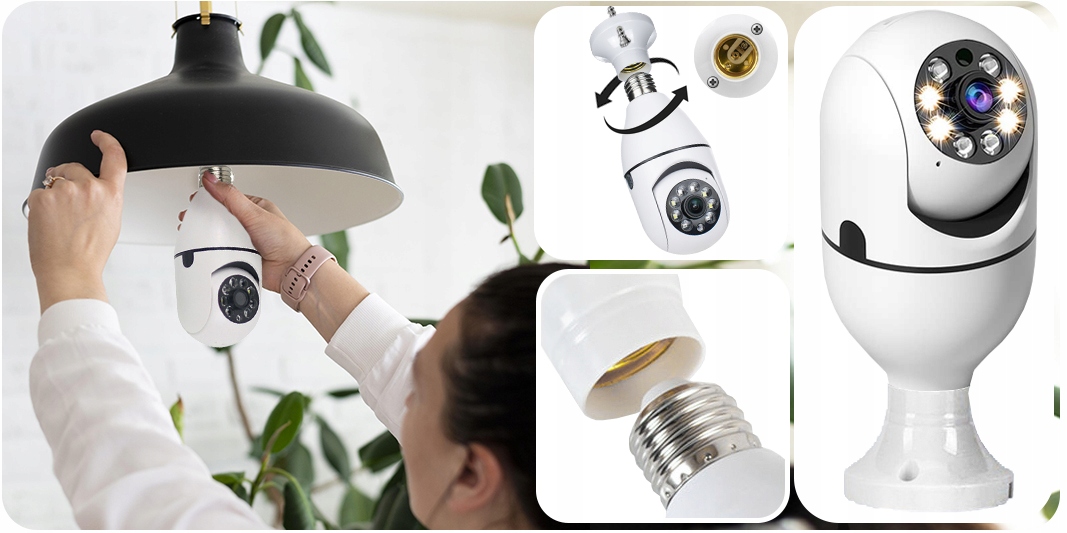 Zestaw: 2 x Kamera Monitoring E27 /Obrotowa /Nocna /PiR /WiFi /IP /FullHD Marka Inna