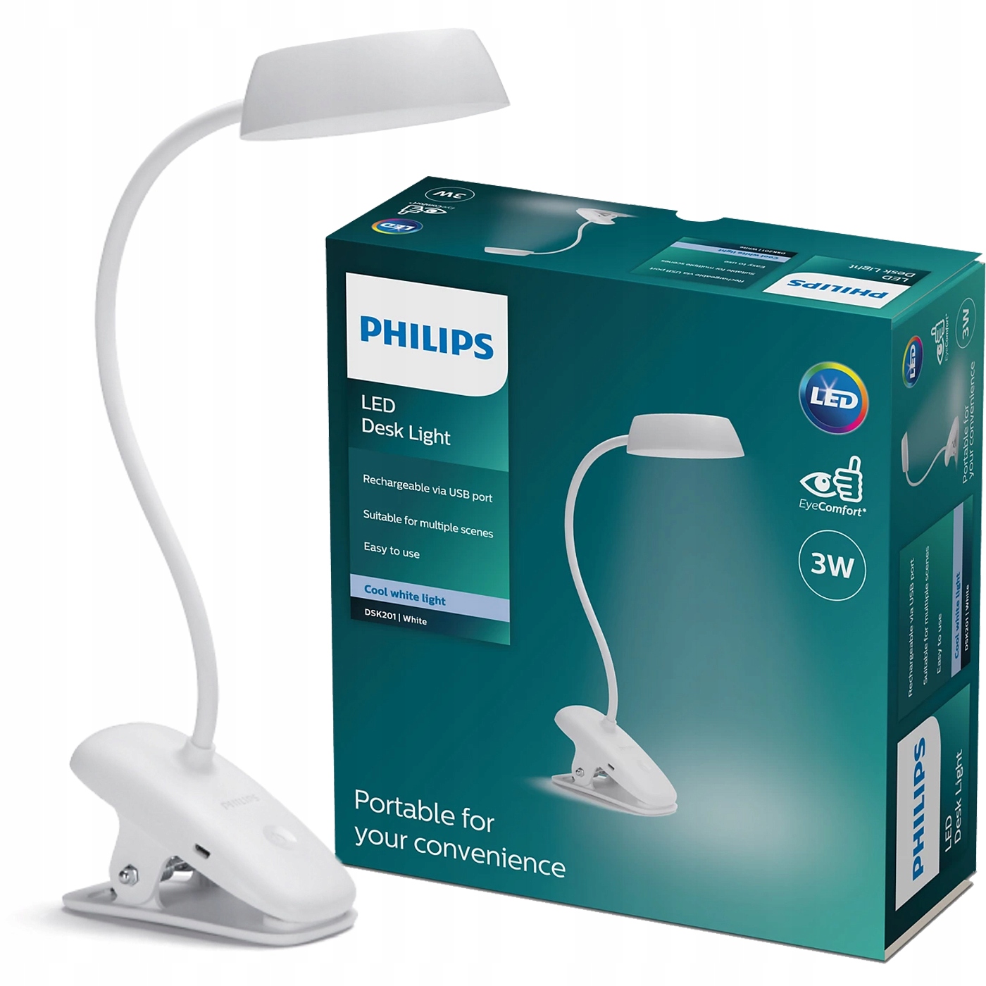Philips Lampa Biurkowa Led Szkolna Donutclip 3W 4000K dla Dziecka Biała