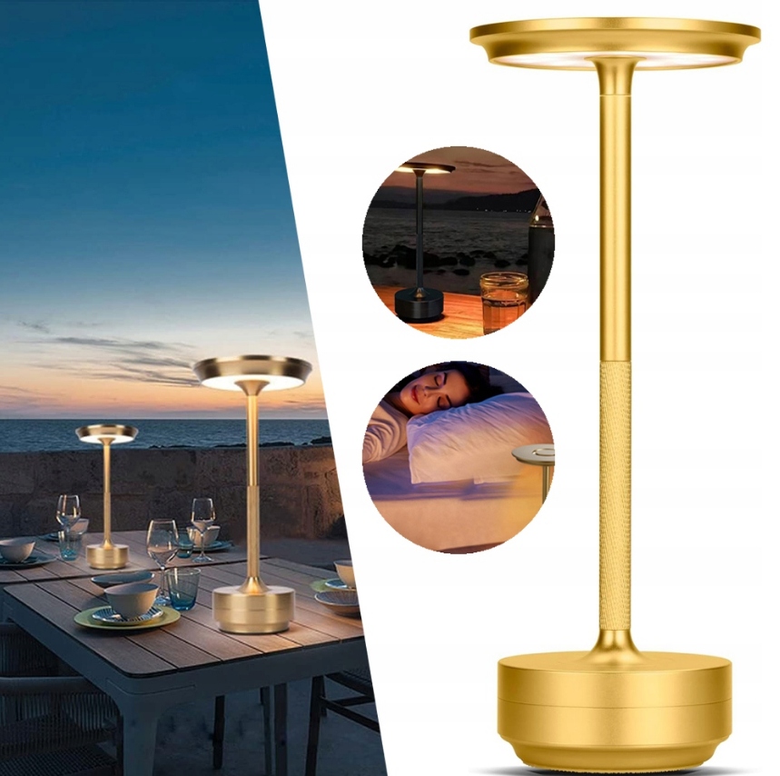 Stolní Lampa Zlatá 3 Barvy Světla Dotyková Voděodolná Pro Kempování V Zahradě