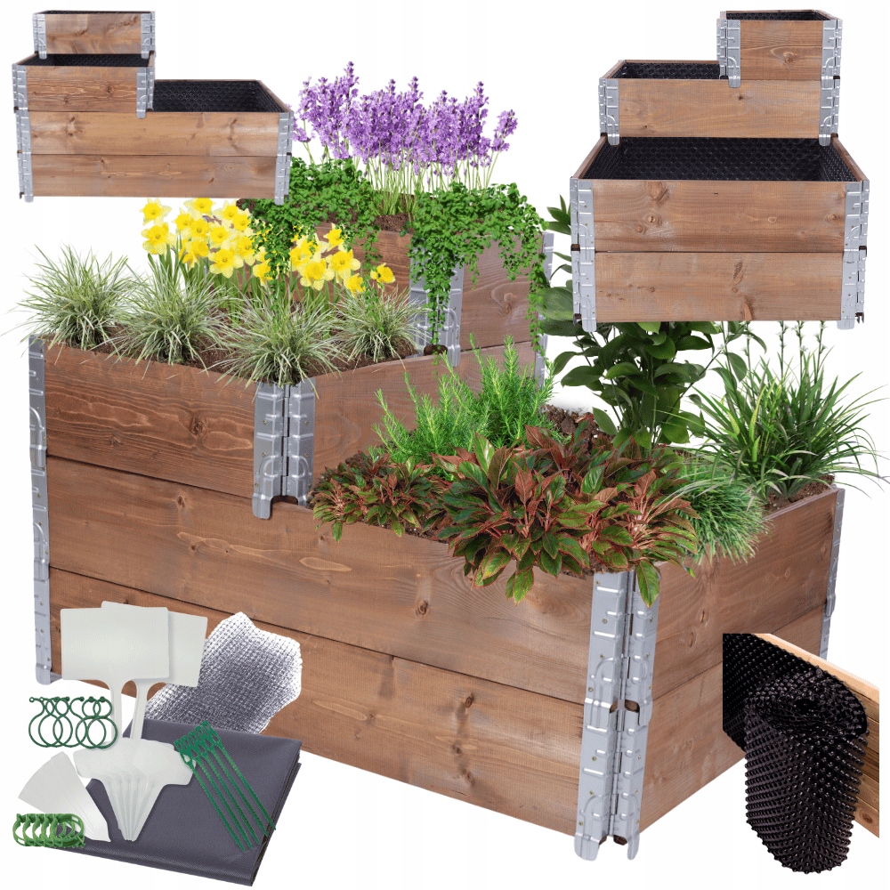 Vyvýšený patrový záhon s regulací a impregnací Fólie Kelímky 60x120x80