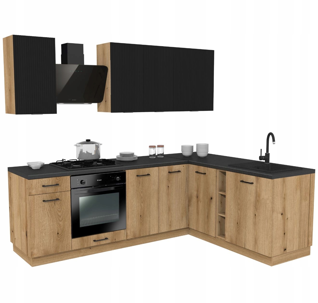 Kuchyňská sada Rohová kuchyně Mix 240/180 Dub Evoke a černá s pracovní deskou