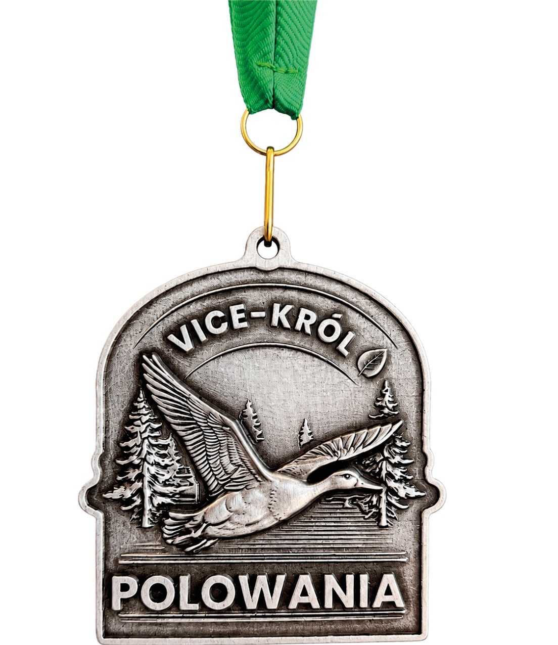 Medal Myśliwski V-ce Król Polowania Kaczka odlew złoty 68x76mm opis wstążka