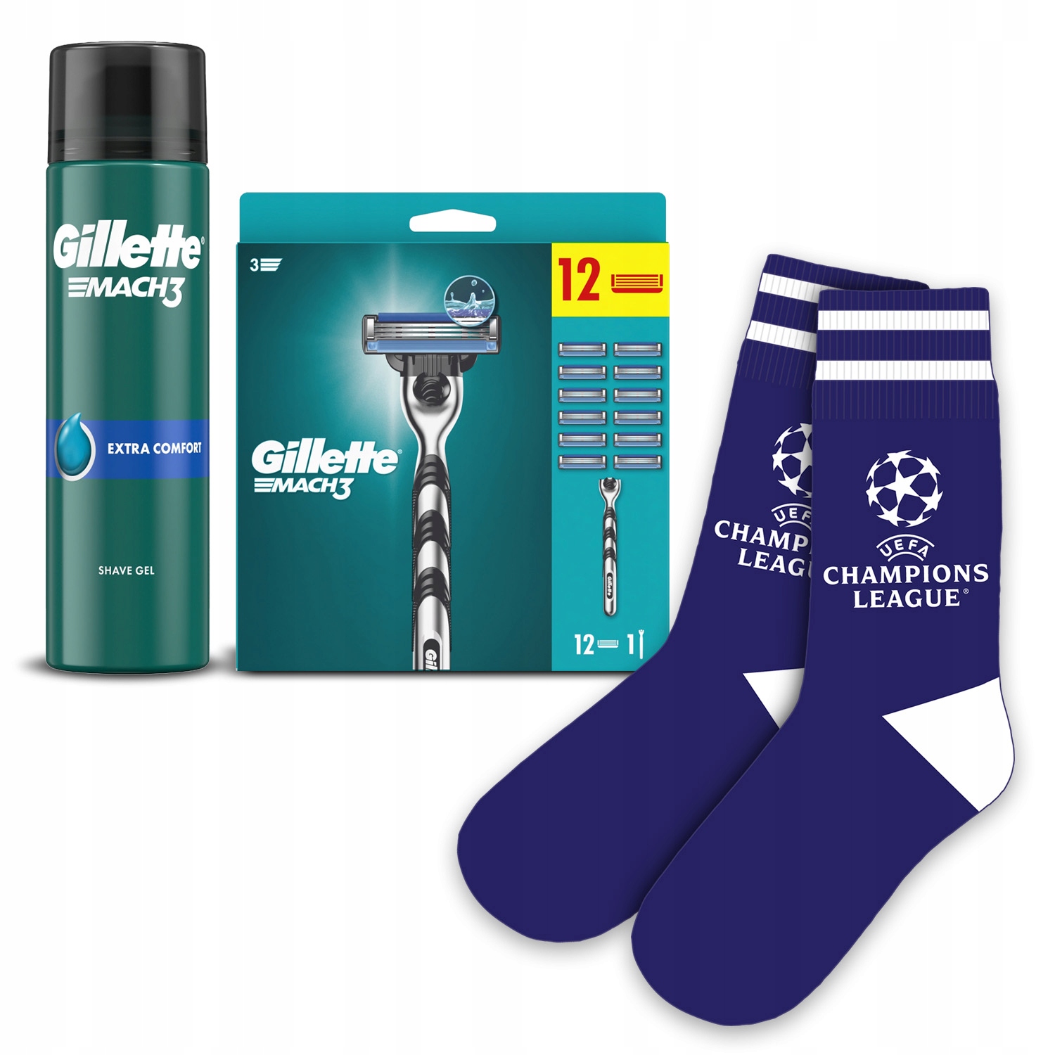 Zestaw Gillette Mach3 Maszynka, 12 ostrzy, Żel ExtraComfort Ucl