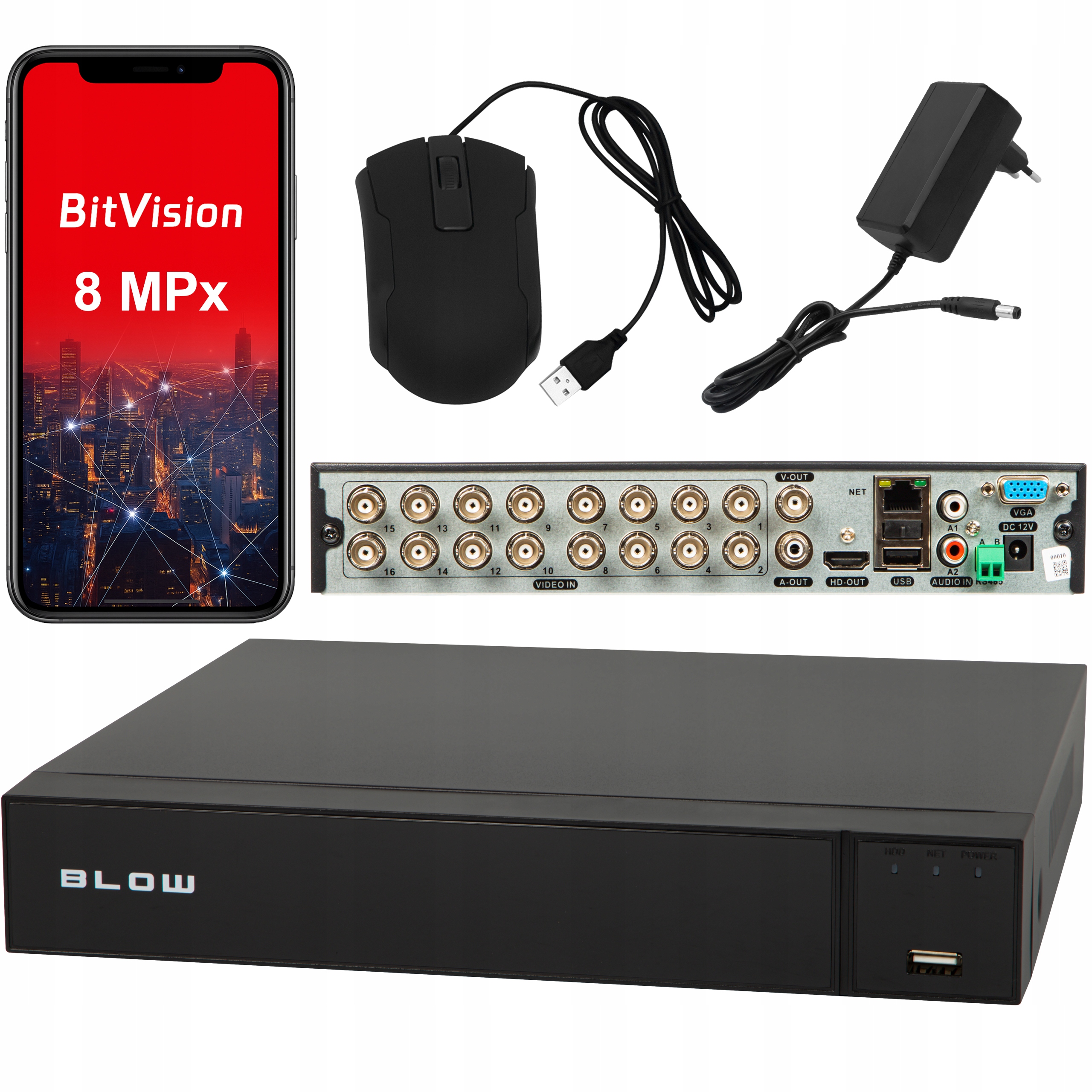 Záznamník Monitorování 8MP Analogový 16 Kanálový 16*IP Kamer 5v1 Bnc