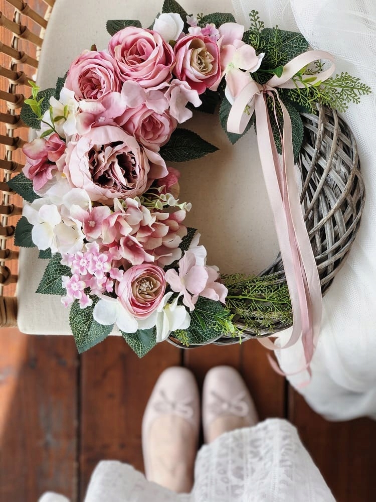 WIANEK KWIATOWY NA DRZWI STROIK WIENIEC RÓŻOWY Marka inna