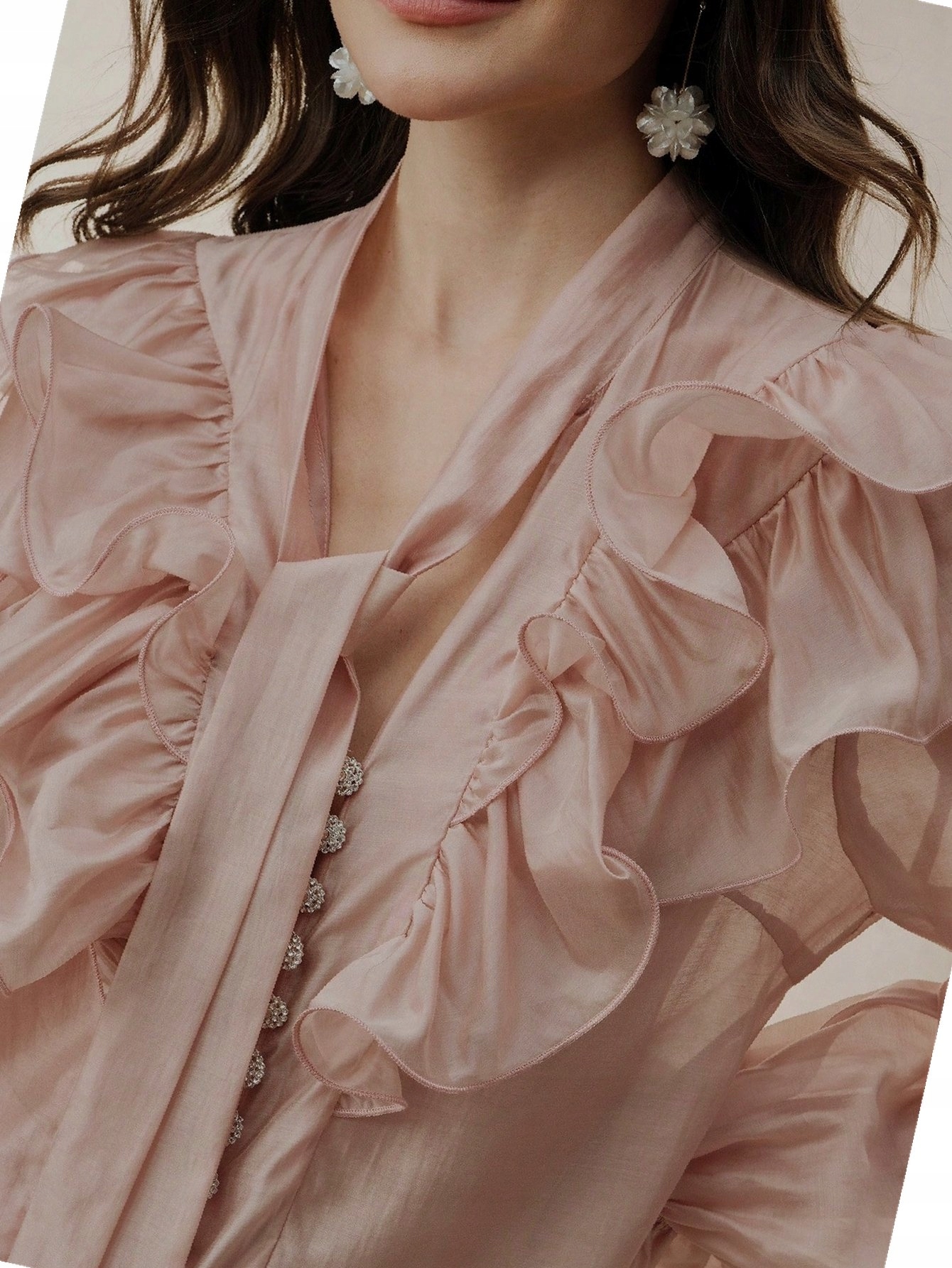 Anewsta Transparentní Východní halenka s kravatou Dusty Pink Premium XL 42