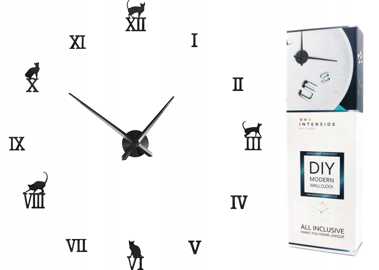 

Zegar Ścienny Duży Nowoczesny Naklejany Diy Czarny