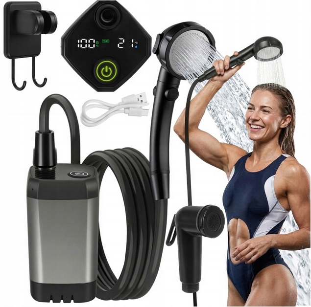 Turistická sprcha s pumpičkou Kempingová přenosná polní sprcha 6000 mAh Pumpička