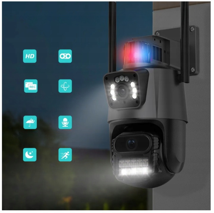 NOWOCZESNA KAMERA ALARM ZEWNĘTRZNA 4MP WIFI 3w1 Model 2 obiektywy wifi obrotowa 1