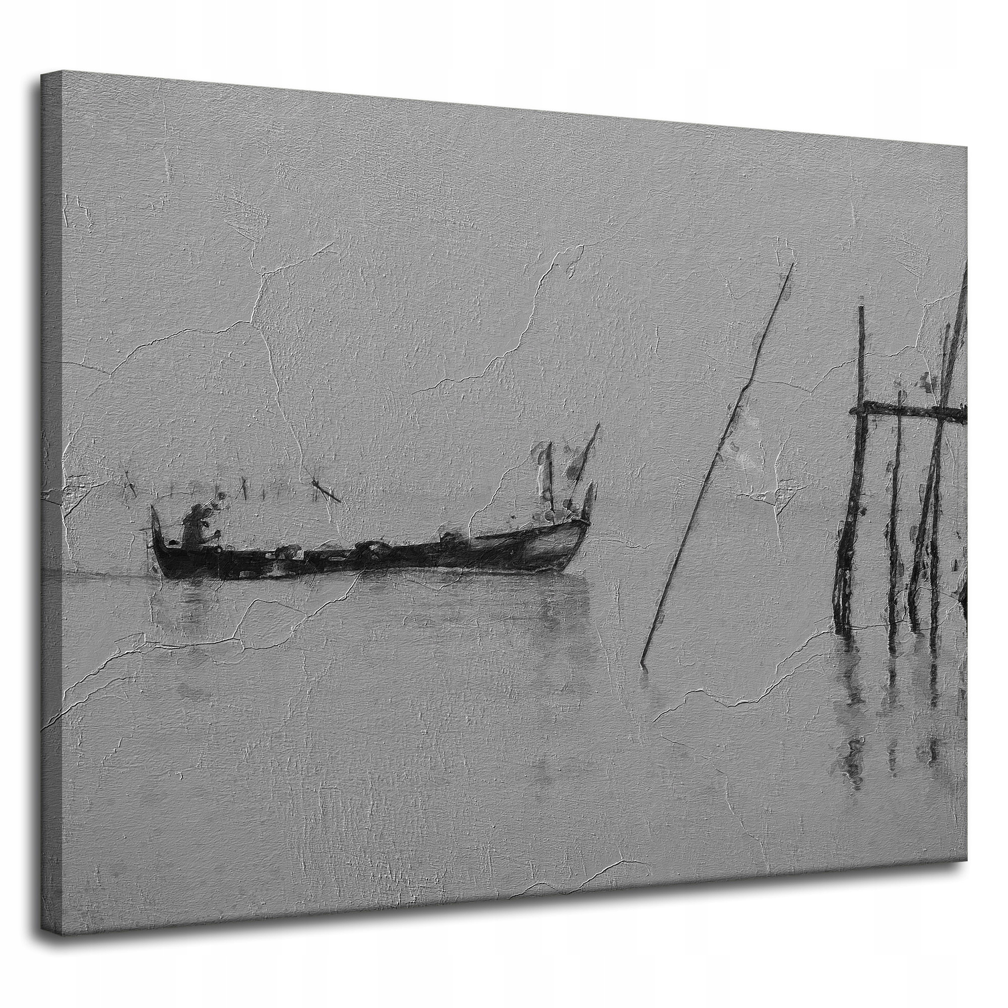 Obraz na plátně Černobílá loďka na vodě Retro 100x80 cm