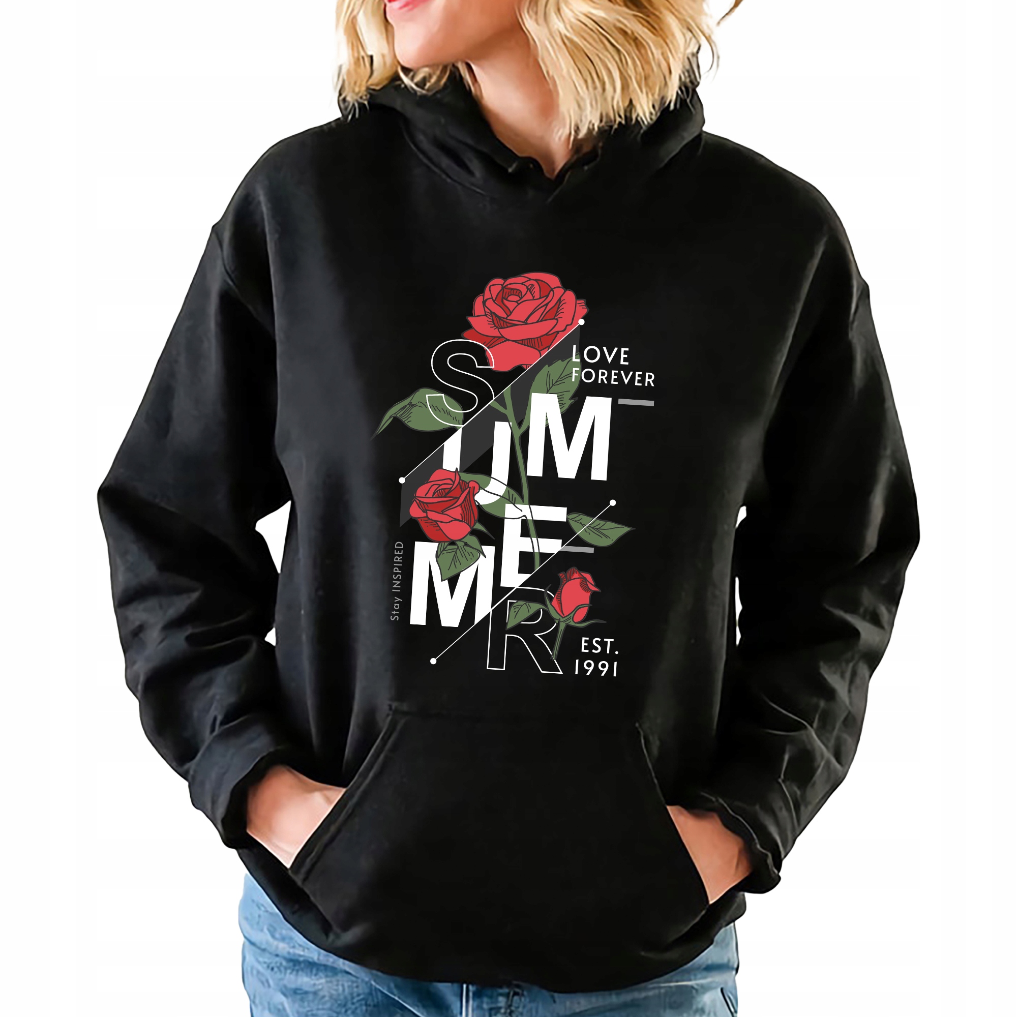 Mikina S Kapucí Černá Love Forever Dárek Módní Streetwear Vel XL