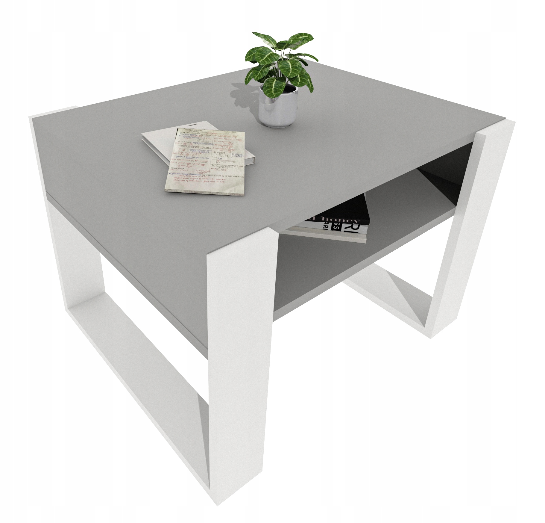 Kávový stolek lavice Karo 65 cm Šedá/Bílý loft 65x53,6x45