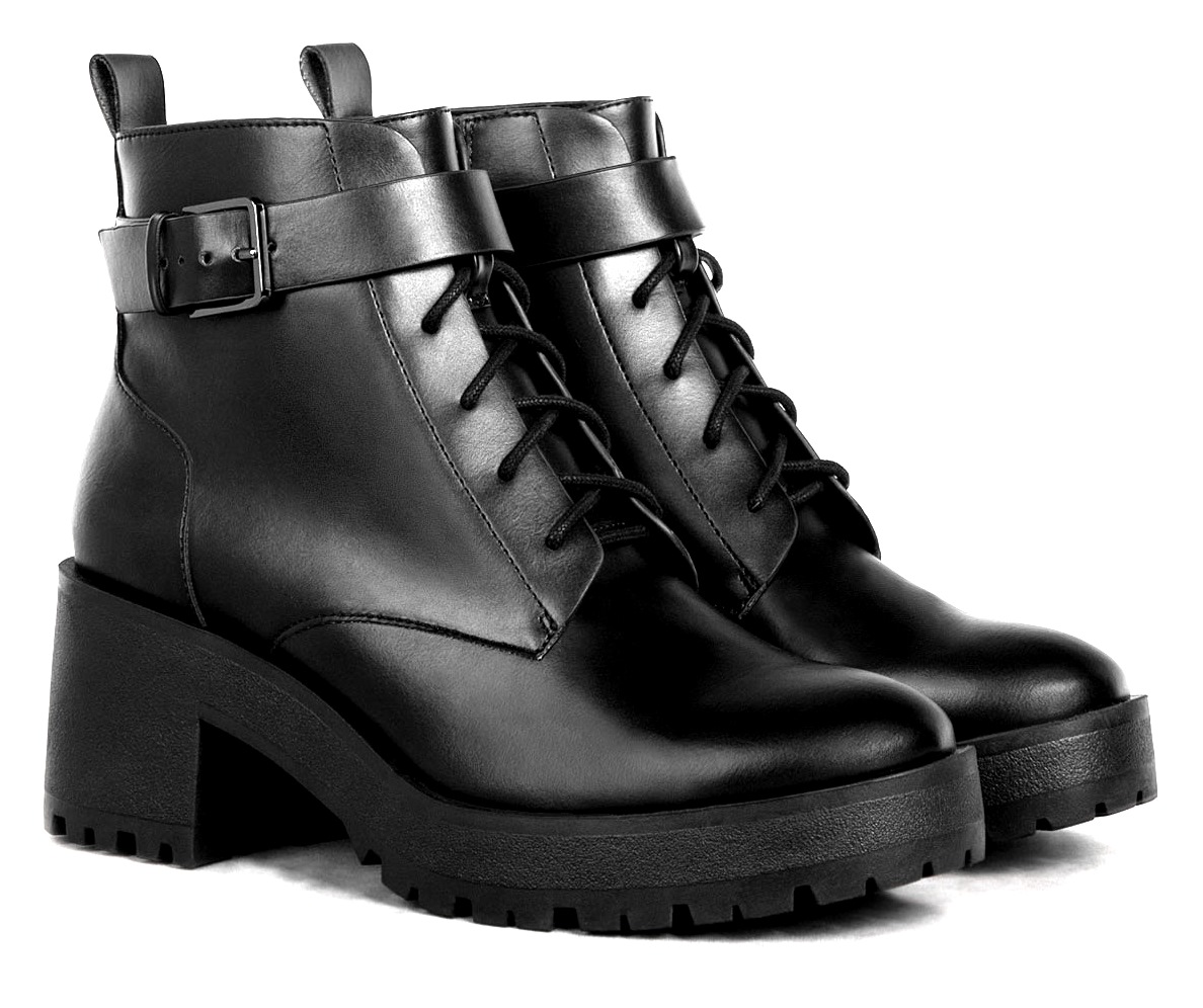 

Bershka Botki Biker Czarne Wiązane Platformy 40